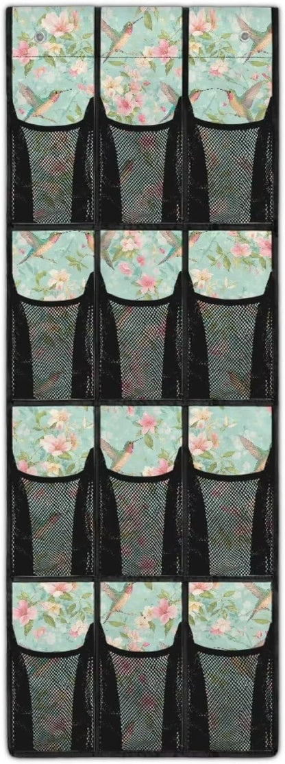Hummingbird Flower Over the Door Shoe Organizer 12 Large Pockets Hanging Shoe Rack for Closet Foldable Shoe Storage Organizer Sock Organizer