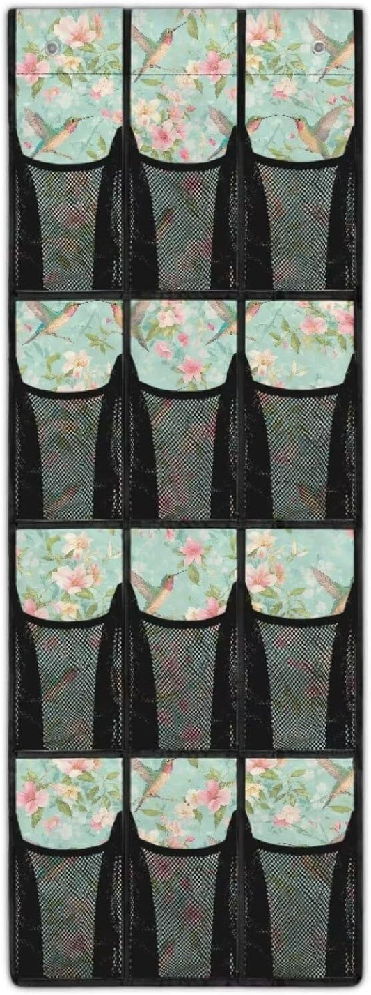Hummingbird Flower Over the Door Shoe Organizer 12 Large Pockets Hanging Shoe Rack for Closet Foldable Shoe Storage Organizer Sock Organizer