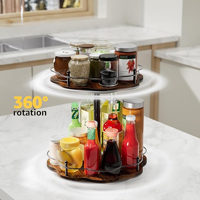 2 Tier Lazy Susan Organizer for Cabinet,11.8 Inch Height Adjustable Spice Rack Turntable,Rotating Lazy Susan for Table Top,Kitchen Countertop,Dining Table (11.8Inch10.6Inch2 Tier)