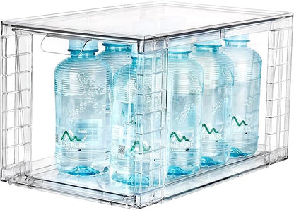4Pack Large Stackable Kitchen Storage Drawers, Clear Foods Organizer Bins with Handles, Easily Assemble for Bathroom, Kitchen, Pantry, Cabinet, Closet(XL-UP Handle)