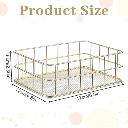 Gold Wire Basket, 6.8x4.8 Inch Gold Small Metal Basket, Versatile Mesh Storage Bin for Home Organization | Decorative Gold Shelf Basket for Home, Desk & Cosmetic Stationery