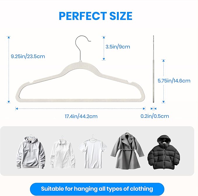 Simple Deluxe Velvet Hangers 50 Pack, Non-Slip Clothes Hangers with Shoulder Notches, 360° Swivel Hooks, Heavy Duty Coat Suit Hangers for Closet Space Saving, White