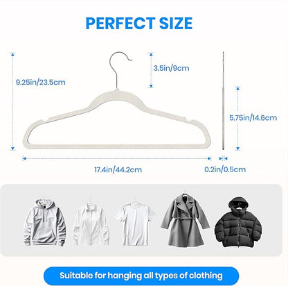 Simple Deluxe Velvet Hangers 50 Pack, Non-Slip Clothes Hangers with Shoulder Notches, 360° Swivel Hooks, Heavy Duty Coat Suit Hangers for Closet Space Saving, White