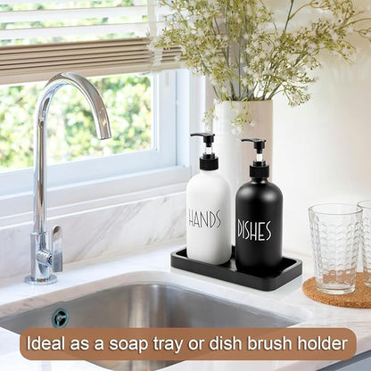 ALELION 8" Bathroom Vanity Tray for Counter - Wood Tray for Dresser Tops Perfume Jewelry Candle Key Catchall - Black Kitchen Countertop Organizer for Soap Dispenser and Sponge Holder