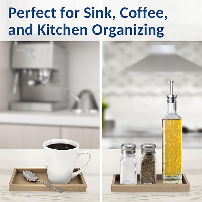 Spacewiser Countertop and Vanity Tray - Small 7.7” Silicone Tray for Soap Dispenser Bottles, Bathroom Trays, Kitchen Sink Trays, Sink Caddy Kitchen Sinks Organizer, Soap Dish & Sponge Holder Mat