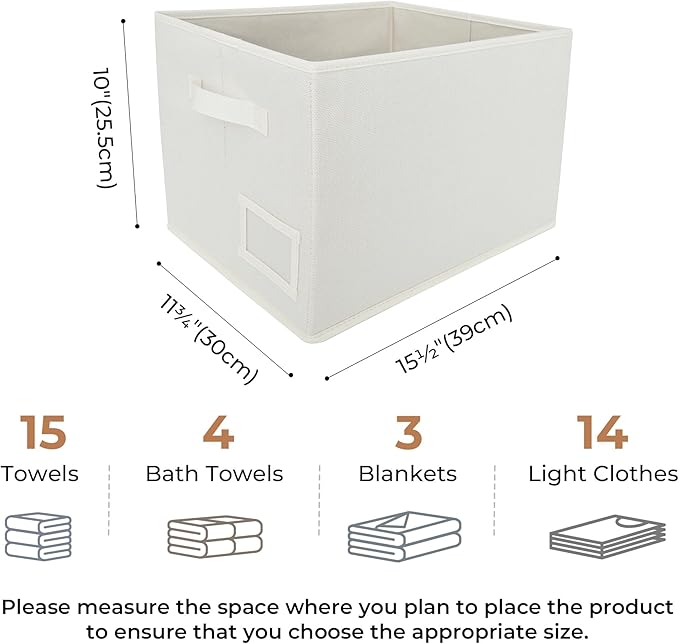 GRANNY SAYS Clothes Storage Bins with Label Holder, Closet Organizers and Storage Shelves, Storage Baskets for Organizing, Pearl White, Large, 3-Pack