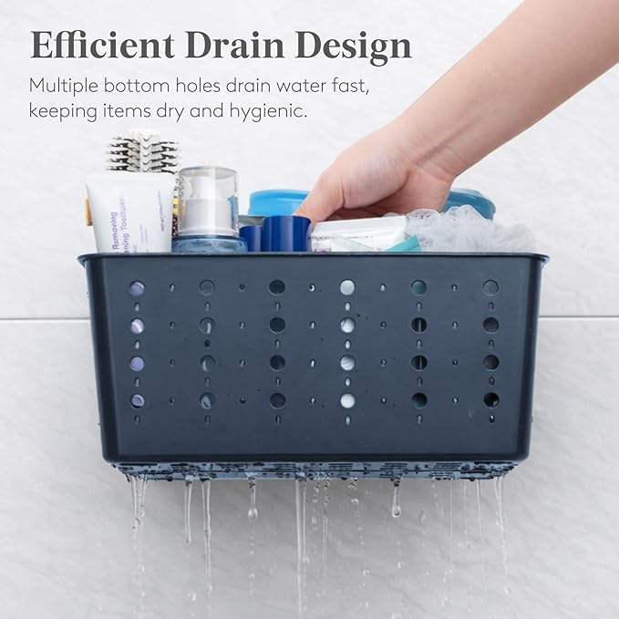 Lifewit Shower Caddy Portable, Cleaning Supplies Caddy Organizer with Handle and Adjustable Dividers, Plastic Shower Basket for Dorm Room Essentials, College, Bathroom, Slate Blue, 1 Pack