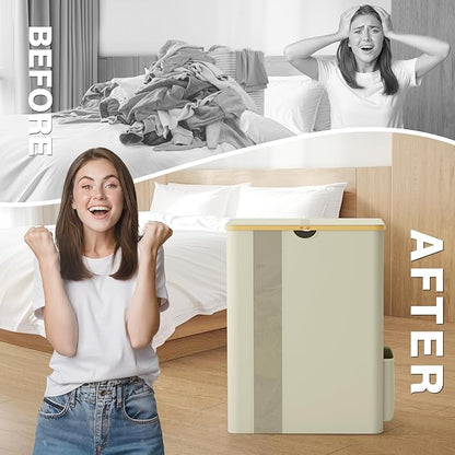 BlissTotes Laundry Basket with Lid, 150L Clothes Laundry Hamper with Handles and 2 Removable Laundry Bag, Breathable Design Hamper with Lid for Bedroom, Bathroom, Dorm, Laundry Room - Beige