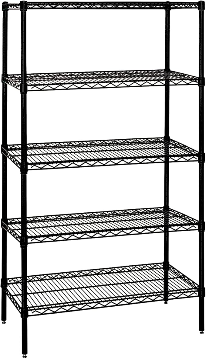 Quantum Storage Systems WR63-2130BK-5 Wire Shelving Starter Kit, 30" W x 21" D x 63" H, 600 lbs Capacity, Carbon Steel, Epoxy Coated, Black, NSF