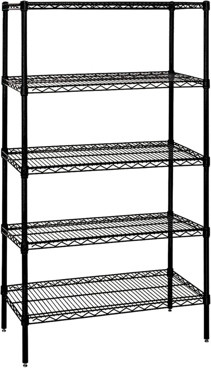Quantum Storage Systems WR63-2130BK-5 Wire Shelving Starter Kit, 30" W x 21" D x 63" H, 600 lbs Capacity, Carbon Steel, Epoxy Coated, Black, NSF