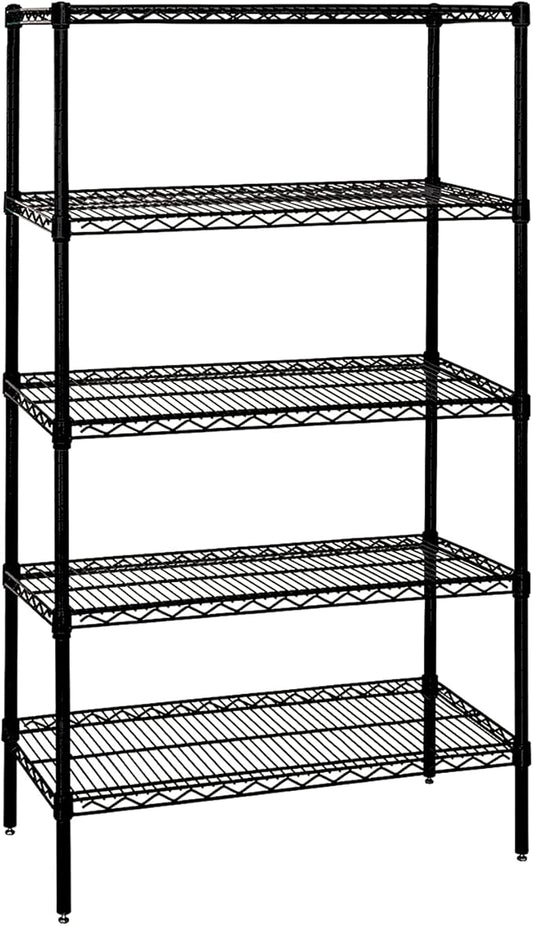 Quantum Storage Systems WR63-2130BK Wire Shelving Starter Kit, 30" W x 21" D x 63" H, 600 lbs Capacity, Carbon Steel, Epoxy Coated, Black, NSF