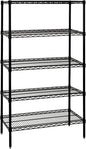 Quantum Storage Systems WR63-2130BK Wire Shelving Starter Kit, 30" W x 21" D x 63" H, 600 lbs Capacity, Carbon Steel, Epoxy Coated, Black, NSF
