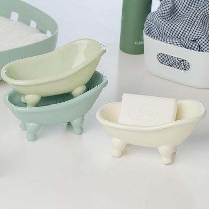 5.6" Ceramic Mini Bathtub Soap Dish Decortative Clawfoot Bathroom Soap Dish (Green)