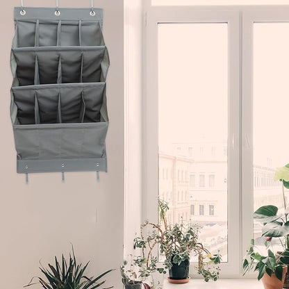 Milisten Wall-mounted Storage Pouch with 12 Gray Pockets, Multifunctional Hanging Bag Organizer for Over-the-door Use, Large Capacity Closet and Shoe Storage Solution for Home and Office
