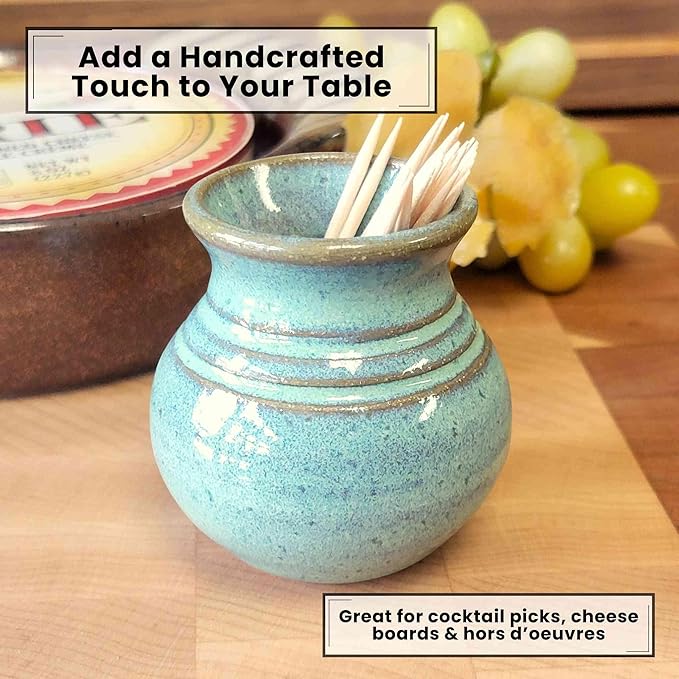 Handmade Ceramic Toothpick Holder – Blue Pottery Bud Vase – Small Entertaining Accessory for Charcuterie, Hors d’Oeuvres, or Cocktail Picks