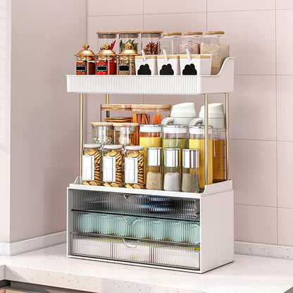 caktraie Bathroom Organizers and Storage - 3 Drawers 2 Tier Makeup Organizer, Cosmetic Storage Drawer for Dresser Countertop and Bathroom Vanity for Large Skincare, Perfume, Grey