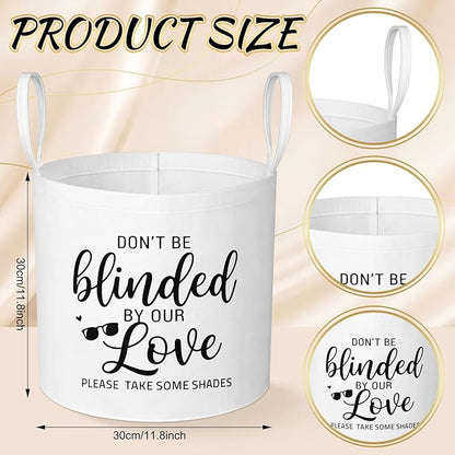 Yungyan 2 Pcs White Wedding Baskets 12 Inch Felt Sunglasses Storage Baskets with "Don't Be Blinded by Our Love" Slogan, Multipurpose Decoration for Weddings Picnics Parties Garden Gifts