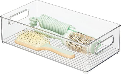 iDesign Stackable Bathroom Storage Bin with Handles for Makeup and Accessories, Clear, Made in USA