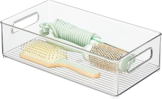 iDesign Stackable Bathroom Storage Bin with Handles for Makeup and Accessories, Clear, Made in USA