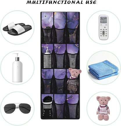 Violet Door Hanger Organizer Mesh Pockets Behind The Door Organizer for School Supplies Storage Marble Shoe Holder Hanger with Hook Design 12 Pockets Wall Hanging Storage