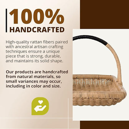 KOUBOO Vegetable & Flower Wicker Basket, Handwoven Rattan Basket with Leather-Wrapped Arch Handle, Organization & Home Decor for Storage, Gardening, Picnics, & Serving, Natural Color, Small