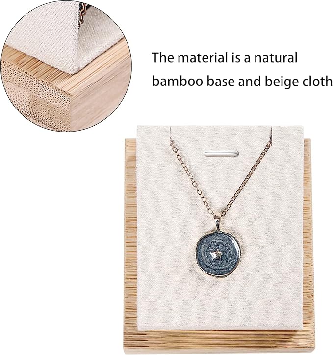 Coward 4Pcs Bamboo Necklace Holder Organizer Pendant Jewelry Dispaly Stand for Selling Pandent Rack for Home Bedroom Drawer (Beige Velvet)