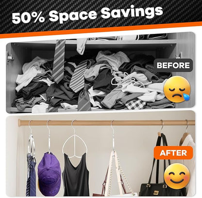 Love Shape Multipurpose Closet Hangers-Tie and Belt Hanger for Closet- Ideal for Storing Belts, Ties, Scarfs, Baseball Hats, Purses & More- Great Space Saving Belt Organizer for Wardrobe - Silvery
