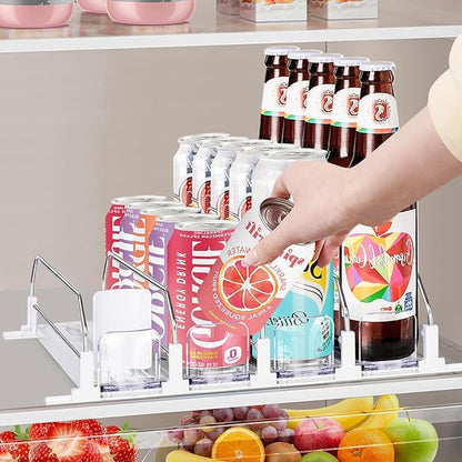 Drink Organizer for Fridge, Automatic Pusher Drink Dispenser for Refrigerator, Adjustable Width Soda Can Organizer for Beer Beverage Bottle Holds up to 20 Cans 4Row (Depth15.3 x Wide13.4)