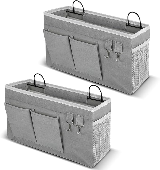 2pcs Large Wall Hanging Storage Bag, Door Closet Linen Fabric Pockets Organizer, Waterproof Multi Functional for Living Room Bedroom Bathroom Kitchen Office RV Camper with Hooks Grey
