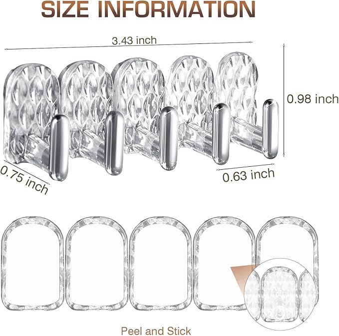 Gesodant 8 Pack Hanging Jewelry Organizer, Self-adhesive Jewelry Hooks, Clear Wall Mounted Jewelry Hanger, Necklace Display Holder, 40 Hooks in Total
