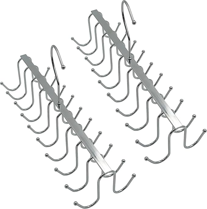 2 Pack of 20 Hook Chrome Closet Hangers for Belts, Ties, Bras, Scarves by Electronix Express