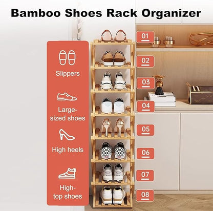 YYW Bamboo Shoe Rack for Entryway, Free Free Standing Shoe Racks Shelf Closet, Widen Foldable Vertical Shoe Storage Organizer for Living Room