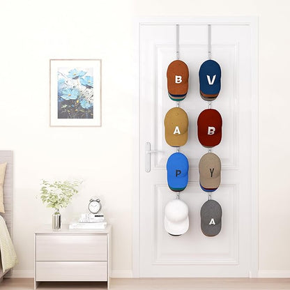 HapiRm Over Door Hat Rack - 2 Packs Hat Organizer with 8 Hooks Design, Hanging Baseball Cap Organizer Storage Holds Up to 40 Caps for Door, Bedroom, Closet (Sliver)