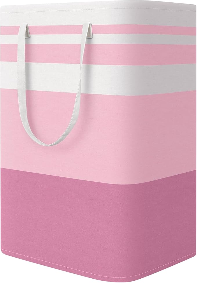 StorageRight Large Collapsible Laundry Basket Hamper with Easy Carry Handles，Freestanding Clothes Hampers for Laundry, Bedroom, Dorm, Towels, Toys, 75L, Pink