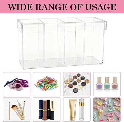 Klmnop Lash Extension Organizer with Lid, 4-Compartment Acrylic Storage Box for Lash Techs, Clear Eyelash Supplies Container Case with for Makeup Brushes and Beauty Tools(Clear)