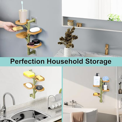 Soap Holder Four Layer Wall Mounted NO-Drilling Rotatable Self-draining Removable Soap Dish for Shower Bathroom Tray,Self Draining Sponge Holder,Razor Holder (Yellow/Green)