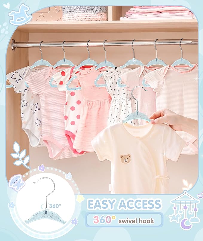 VIS'V Baby Hangers, 11 Inch Acrylic Kids Glitter Hangers for Infant Toddler Nursery Closet Clothes Organization, Blue, 30 Pcs