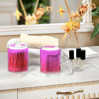Magenta Purple Fuchsia Qtip Dispenser Apothecary Jars Bathroom Qtip Holder Storage Canister Plastic Jar 10 Oz for Cotton Ball Swab Round Pads Floss 2pcs