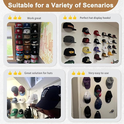 Niunuerga 22 Pack Adhesive Hat Hooks for Wall, Super Strong Hat Rack for Baseball Caps, Hat Organizer Display for Home Decor, Hat Hangers Holder for Wall, Door, Closet, No Drilling (Black)