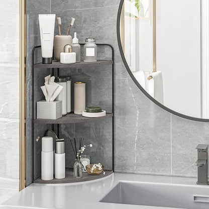 Forest Angle Bathroom Counter Organizer,Countertop Organizer,Vanity Organizers,Bathroom Storage,Bathroom Sink Caddy,Counter Shelf,Corner Counter,Corner Shelves(Black-Grey)