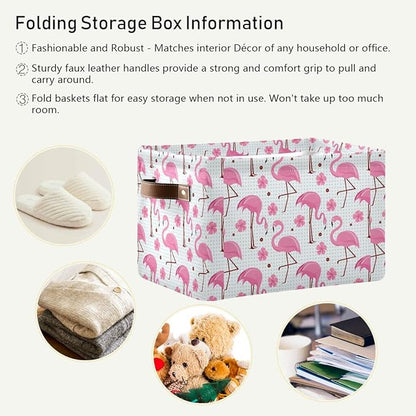 Pink Flamingos Storage Basket Bin, Large Cube Storage Box Canvas Collapsible Storage Organizer for Home Office Closet - 15 L x 11 W x 9.5 H