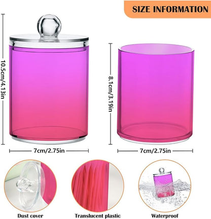 Magenta Purple Fuchsia Qtip Dispenser Apothecary Jars Bathroom Qtip Holder Storage Canister Plastic Jar 10 Oz for Cotton Ball Swab Round Pads Floss 2pcs