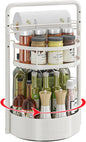 Rotating Spice Rack with Paper Towel Holder, 2 Tier Turntable Lazy Susan, Seasoning Organizer for Kitchen Countertop Cabinet, White