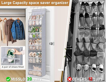 MISSLO 24 Large Pockets + 17 Deep Pockets Over the Door Shoe Rack Hanging Shoe Organizer for Door Closet Sneaker Holder