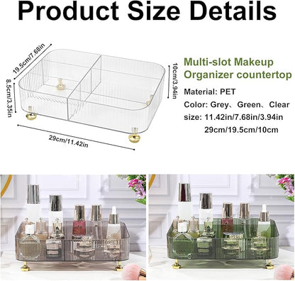 DASITON Makeup Organizer Countertop for Vanity, 5 Slots Makeup Brush Holder Organizer, Vintage Makeup Perfume Tray Cosmetic and Skincare Organizers for Bedroom Bathroom Counter, Desk Storage (Clear)