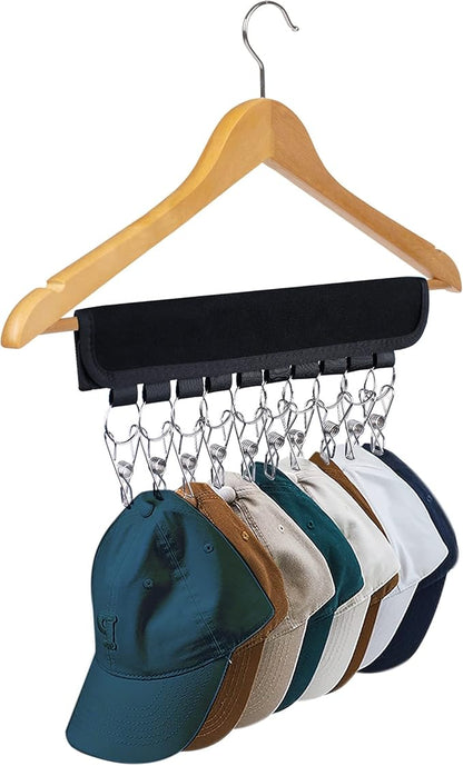 Hat Organizer Holder for Hanger & Room Closet, 1Pack Hat Rack Storage Clips, for Hang Baseball Hats Rack, Ball Caps, Winter Beanie & Accessories, Not Including Hangers & Hats (1PC Black)