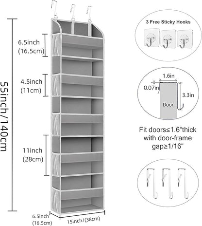 TAHAVICE 2 Pack Over The Door Storage Organizer with 5 Pockets 10 Mesh Side Pockets, 44 lbs Weight Capacity Door Hanging Organizers and Storage for Bedroom,Bathroom,Nursery,Pantry,Dorm(Light Gray)