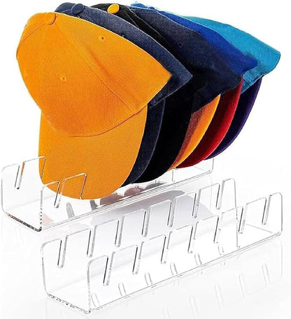 APLUSH 2024 New Hat Stand for Baseball Caps Display and Organizer, 2Pcs No Install Acrylic Hat Holder for 14 Baseball Caps for Office,Bedroom, Closet, Dresser,Clear