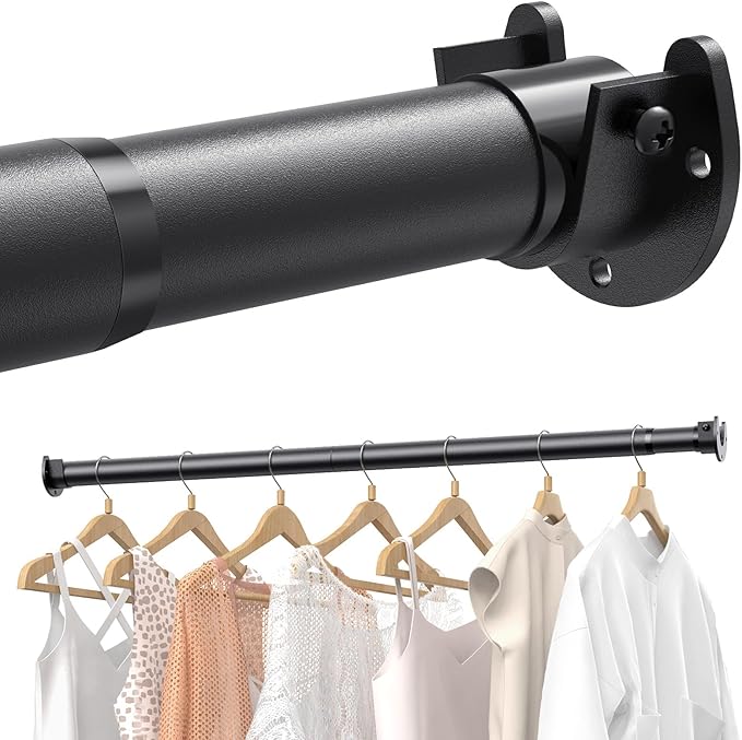 Supforce Closet Rods for Hanging Clothes, 17 to 69 Inches Stepless Adjustable Metal Closet Rod, 1.3 Inches Heavy Duty Clothes Hanging Rod for Closet Wardrobes Laundry RV, Black