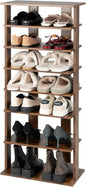 COSTWAY 7 Tiers Shoe Rack, Double Rows Vertical Tall Narrow Patented Shoe Organizer, Free Standing Shoe Rack for Small Space, Entryway, Closet, Living Room, Bedroom (Rustic Brown)